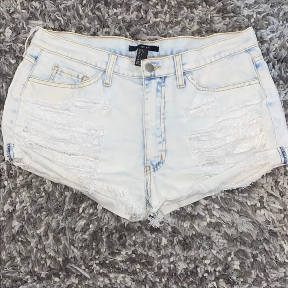 Forever 21 Blue Distressed Factory Ripped Shorts Cutoff Contemporary Casual
